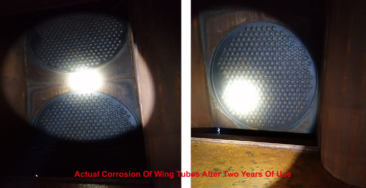 Actual corrosion of wing tubes after two years of use